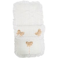 Broderie Anglaise White/Beige Footmuff/Cosytoes With Bows & Lace